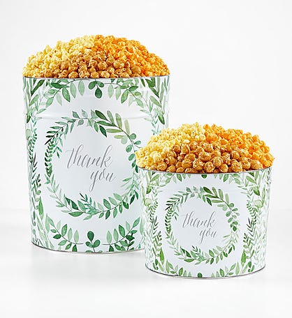 Green Floral Thank You Popcorn Tins
